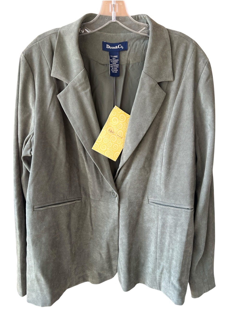 Denim & Co XL New w Tag Sage Green Blazer Soft Microsuede